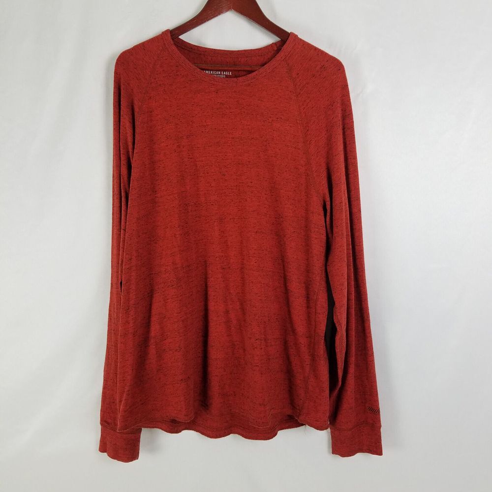 American Eagle Shirt Mens Large Orange Active Flex Long‎ Sleeve Round Neck